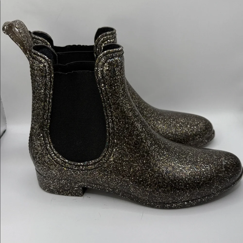 Report Glittery Multi Colored, Gold Fleck, Black Chelsea Rain Boots Size 37|6.5